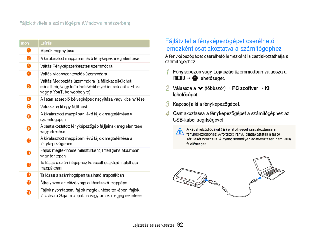 Samsung EC-ST600ZBPPIT, EC-ST600ZBPGE3, EC-ST600ZBPBE3 manual Listán szereplő bélyegképek nagyítása vagy kicsinyítése 