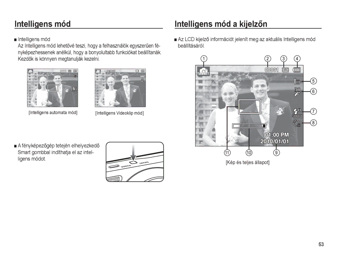 Samsung EC-ST60ZZBPSE3, EC-ST60ZZBPBE1, EC-ST60ZZBPSIT manual Intelligens mód a kijelzĘn, Intelligens automata mód 