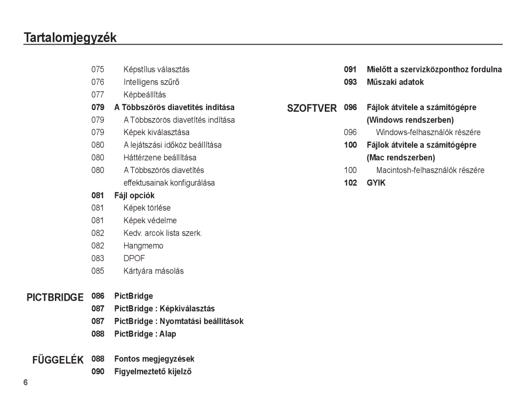 Samsung EC-ST60ZZBPLE3, EC-ST60ZZBPBE1 Többszörös diavetítés indítása, Képek kiválasztása 096 Windows-felhasználók részére 