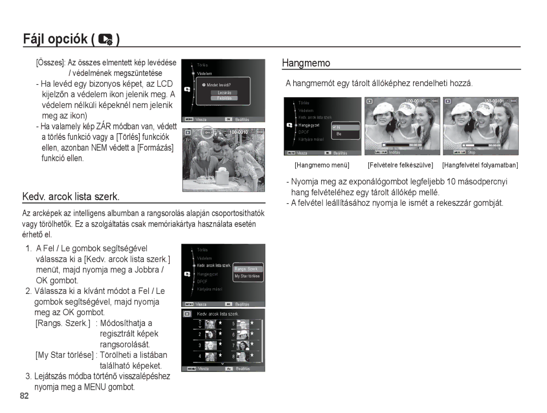 Samsung EC-ST61ZZBPBE2 manual Kedv. arcok lista szerk, Hangmemót egy tárolt állóképhez rendelheti hozzá, Meg az ikon 