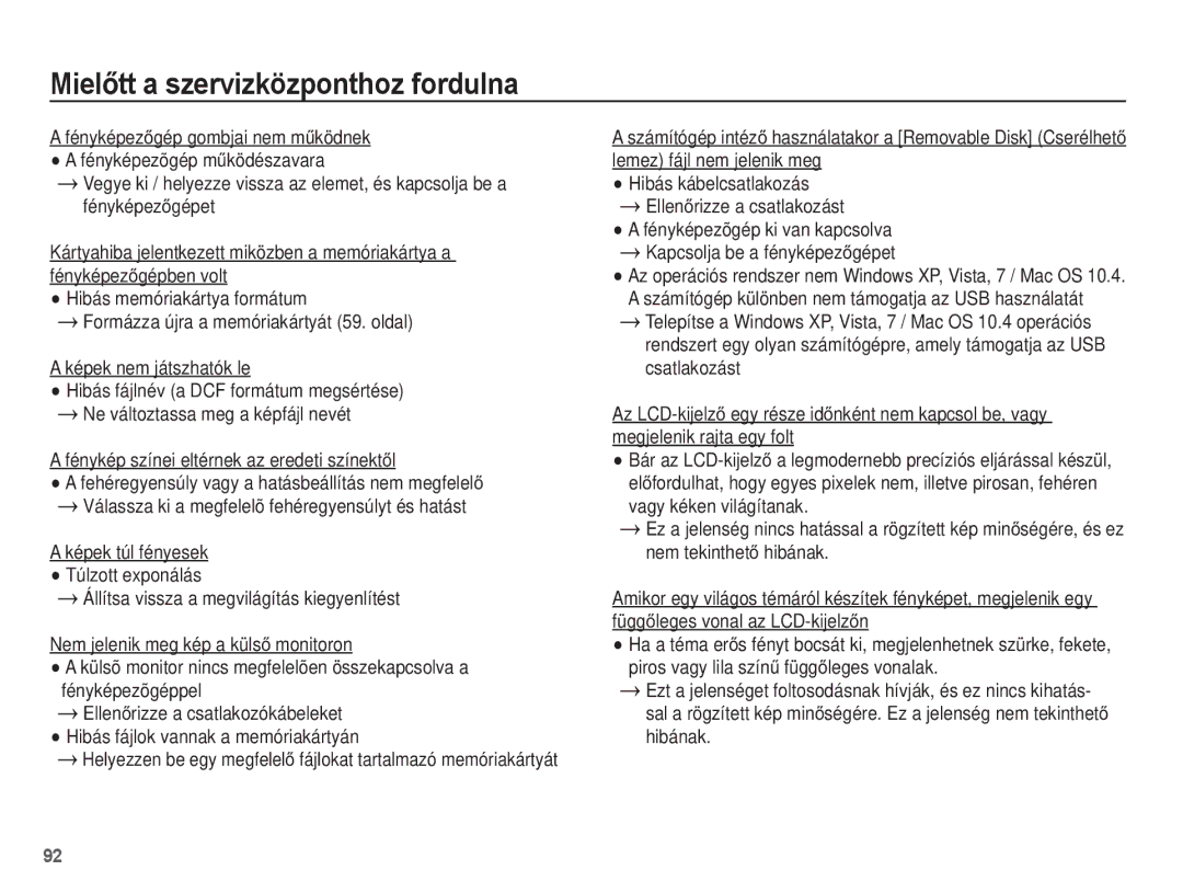 Samsung EC-ST60ZZBPRE2, EC-ST60ZZBPBE1, EC-ST60ZZBPSIT, EC-ST60ZZBPRIT Hibás kábelcsatlakozás EllenĘrizze a csatlakozást 