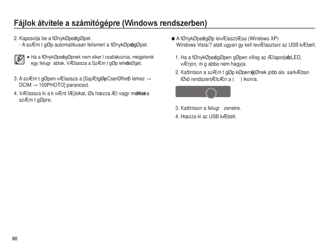 Samsung EC-ST60ZZBPBIT, EC-ST60ZZBPBE1, EC-ST60ZZBPSIT, EC-ST60ZZBPRIT Fájlok átvitele a számítógépre Windows rendszerben 