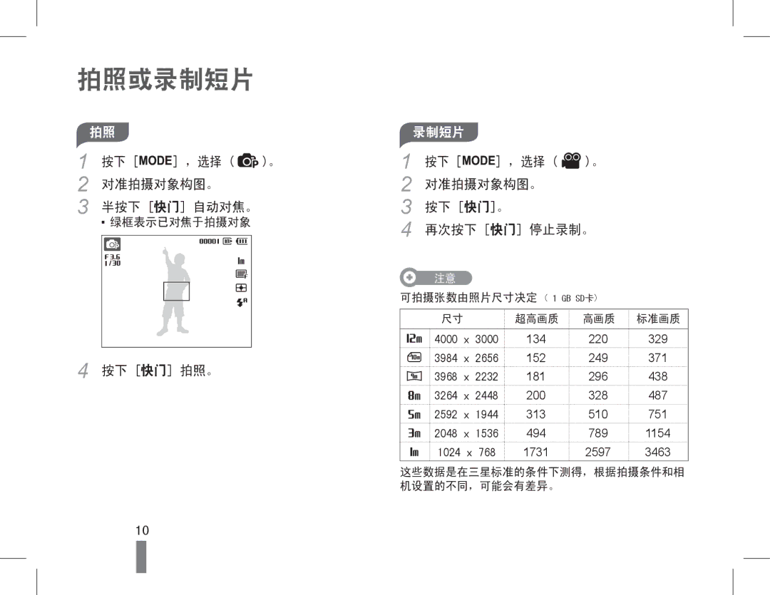 Samsung EC-WP10ZZBPUE3, EC-ST60ZZBPBE1, EC-WP10ZZBPBE1, EC-WP10ZZBPYIT, EC-WP10ZZBPUIT, EC-ST60ZZBPSIT, EC-WP10ZZBPBIT 拍照或录制短片 