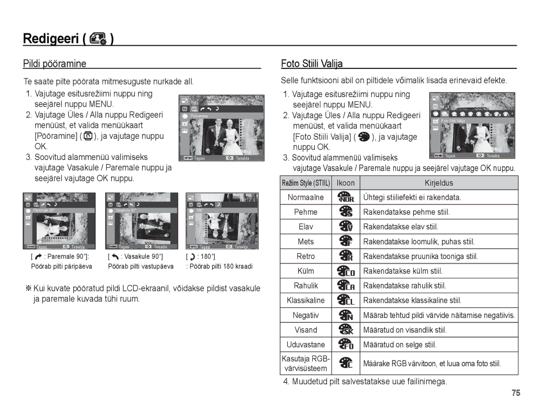 Samsung EC-ST60ZZBPSRU Pildi pööramine, Te saate pilte pöörata mitmesuguste nurkade all, Menüüst, et valida menüükaart 