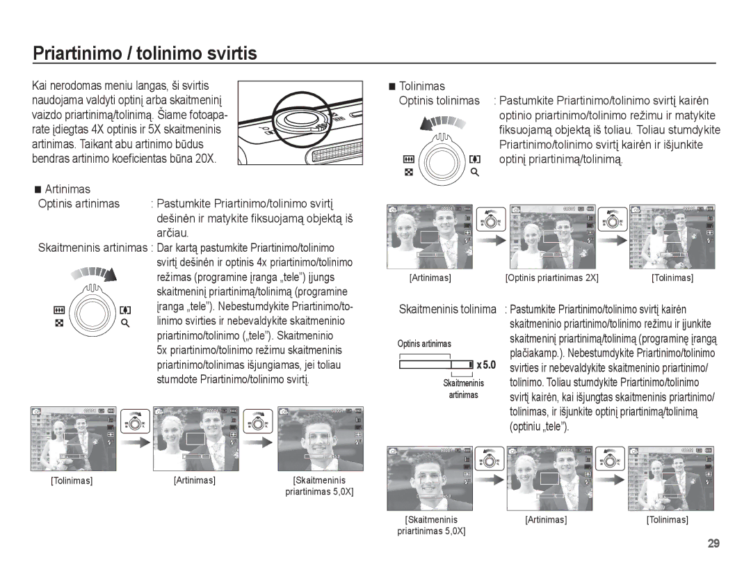 Samsung EC-ST60ZZBPBE2, EC-ST60ZZBPSE2, EC-ST60ZZBPRRU, EC-ST60ZZBPLRU, EC-ST60ZZBPSRU manual Priartinimo / tolinimo svirtis 