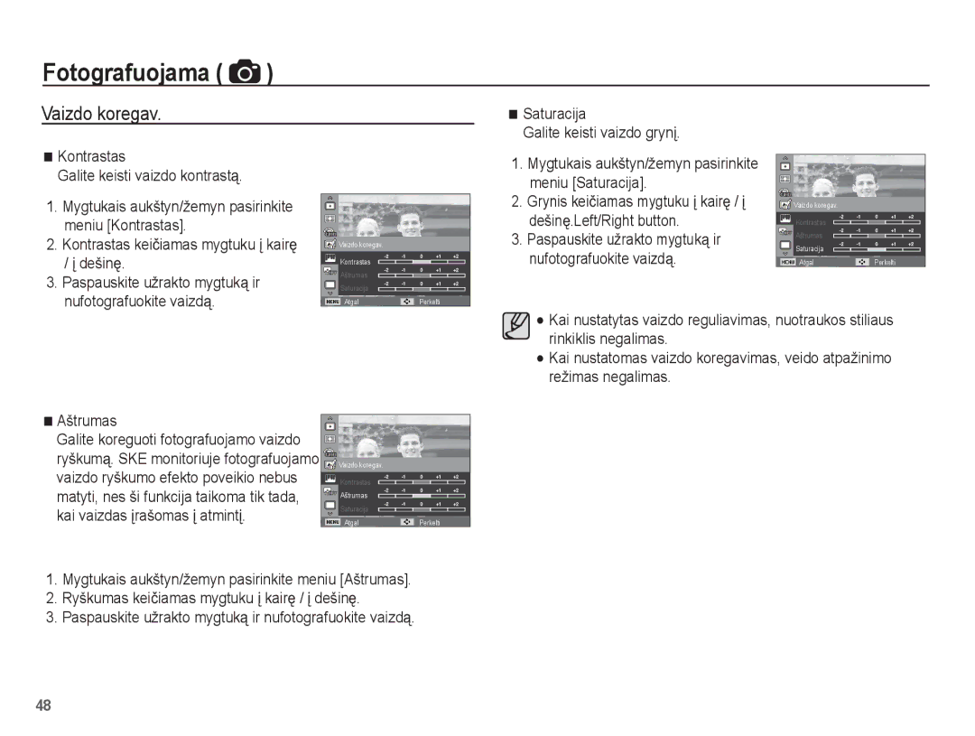 Samsung EC-ST60ZZBPSE2, EC-ST60ZZBPBE2, EC-ST60ZZBPRRU, EC-ST60ZZBPLRU, EC-ST60ZZBPSRU, EC-ST60ZZBPBRU manual Vaizdo koregav 