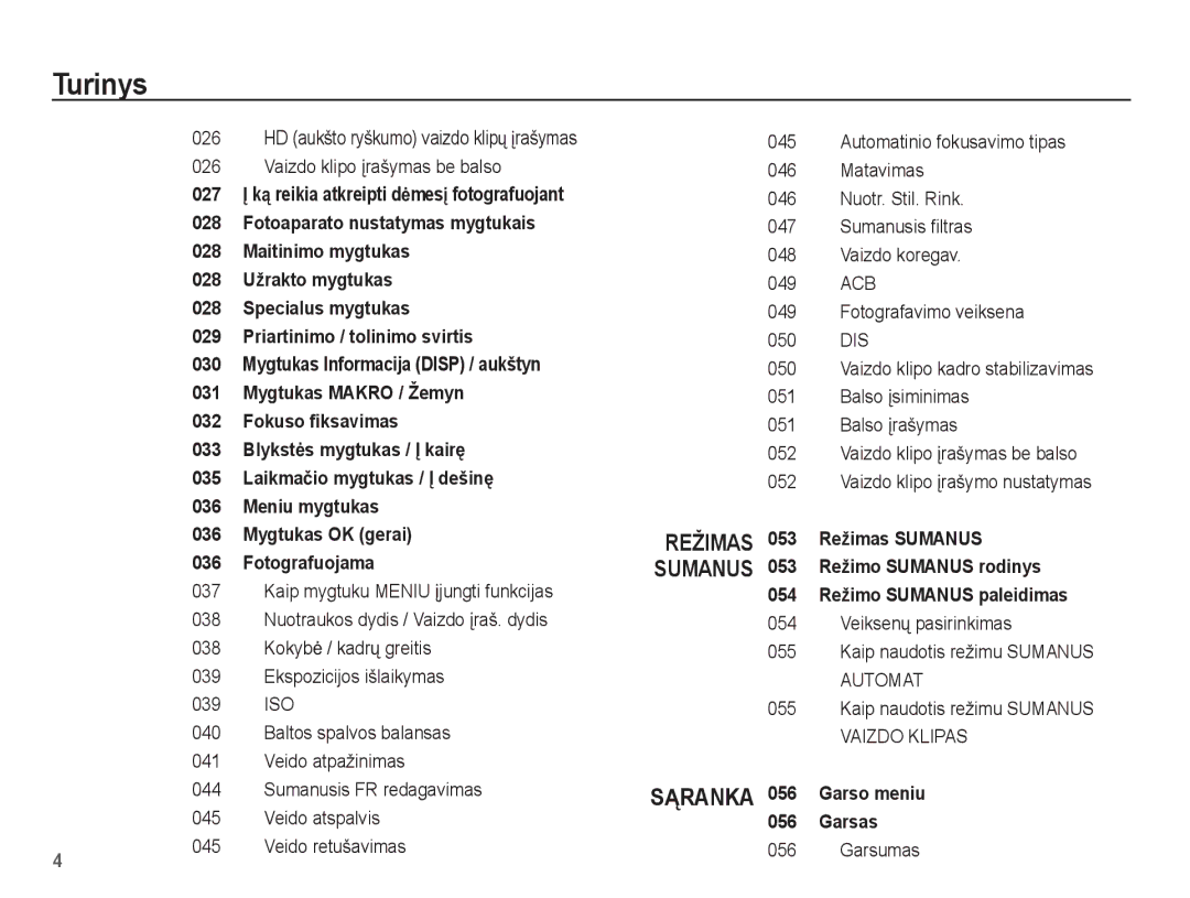 Samsung EC-ST60ZZBPBRU, EC-ST60ZZBPBE2, EC-ST60ZZBPSE2, EC-ST60ZZBPRRU, EC-ST60ZZBPLRU, EC-ST60ZZBPSRU manual Iso, Garsumas 