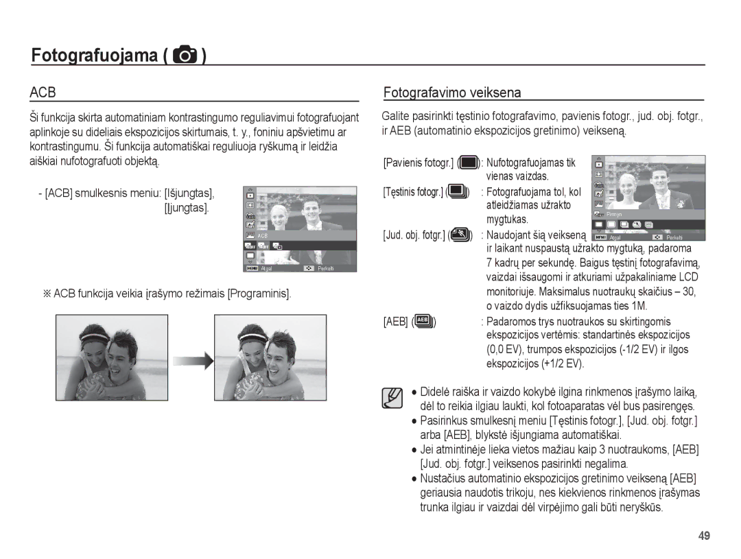 Samsung EC-ST60ZZBPRRU, EC-ST60ZZBPBE2, EC-ST60ZZBPSE2, EC-ST60ZZBPLRU, EC-ST60ZZBPSRU, EC-ST60ZZBPBRU Fotografavimo veiksena 