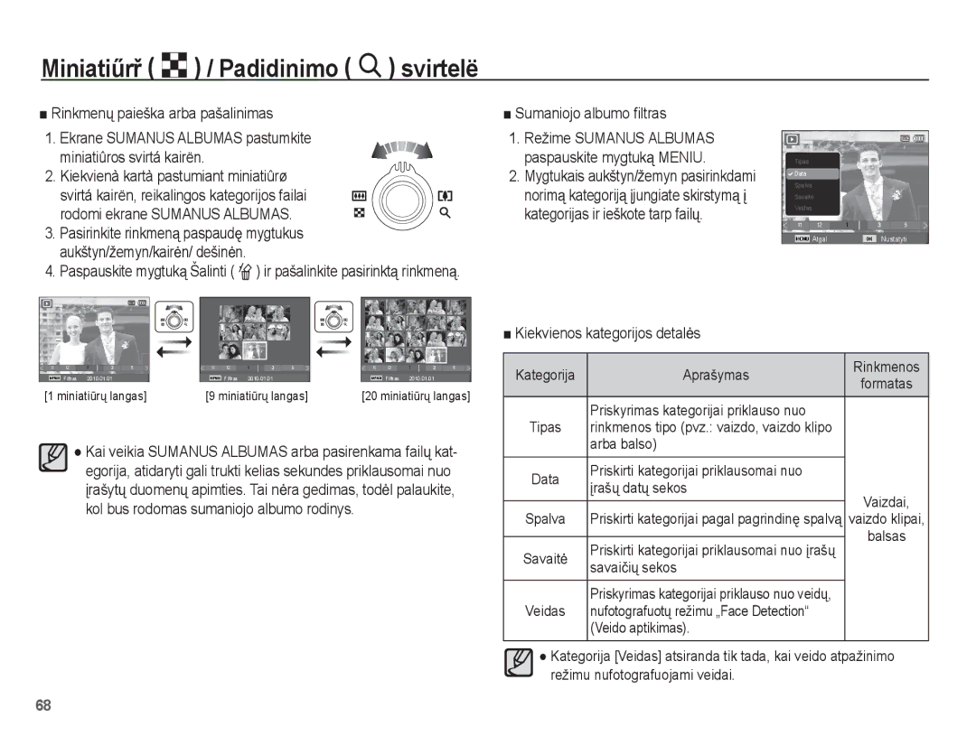 Samsung EC-ST60ZZBPLRU Rinkmenǐ paieška arba pašalinimas, Kiekvienà kartà pastumiant miniatiûrø, Sumaniojo albumo ﬁltras 