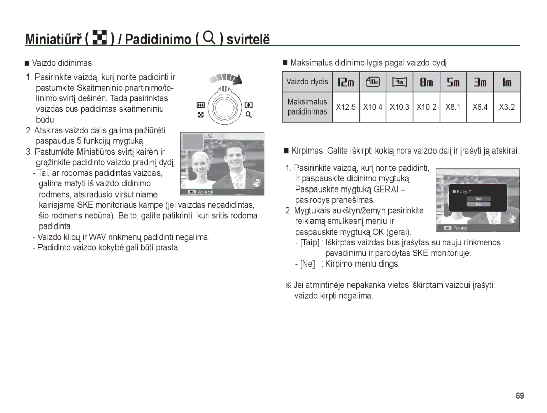 Samsung EC-ST60ZZBPSRU manual Vaizdo didinimas, Vaizdas bus padidintas skaitmeniniu bǌdu, Rodmens, atsiradusio viršutiniame 