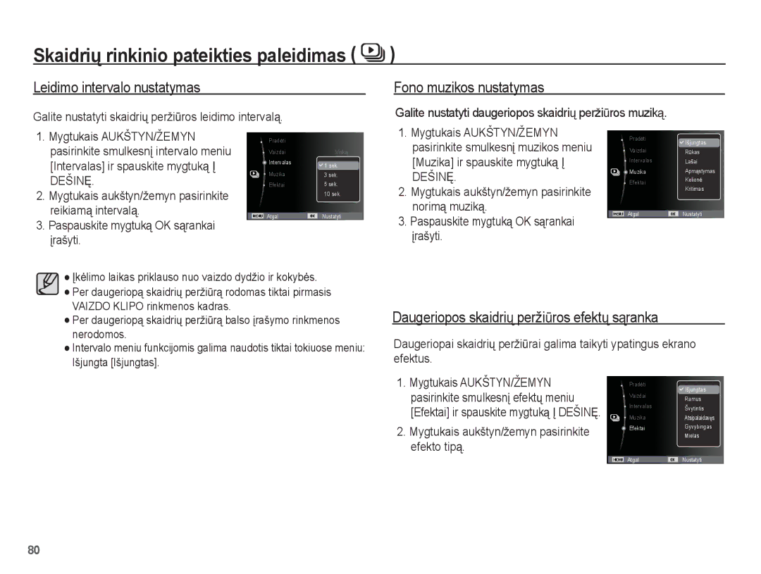 Samsung EC-ST60ZZBPLRU, EC-ST60ZZBPBE2, EC-ST60ZZBPSE2, EC-ST60ZZBPRRU Leidimo intervalo nustatymas, Fono muzikos nustatymas 