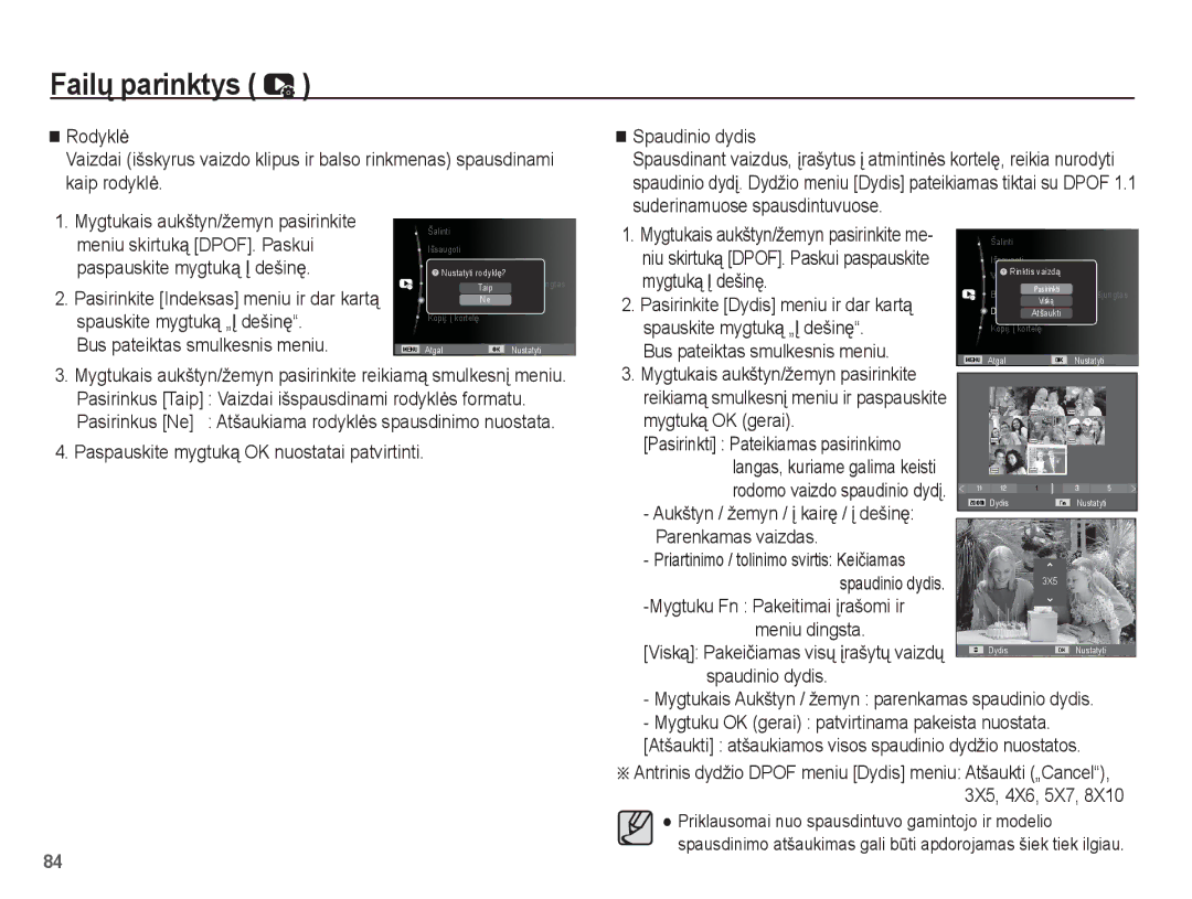 Samsung EC-ST60ZZBPSE2 Bus pateiktas smulkesnis meniu, Pasirinkite Dydis meniu ir dar kartą, Spauskite mygtuką „Ʋ dešinĊ 