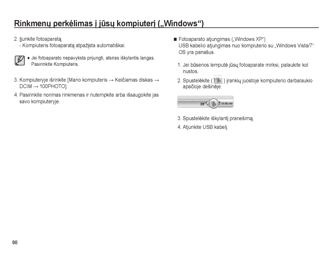 Samsung EC-ST60ZZBPLRU, EC-ST60ZZBPBE2 manual Spustelơkite iškylantƳ pranešimą Atjunkite USB kabelƳ, Apaþioje dešinơje 