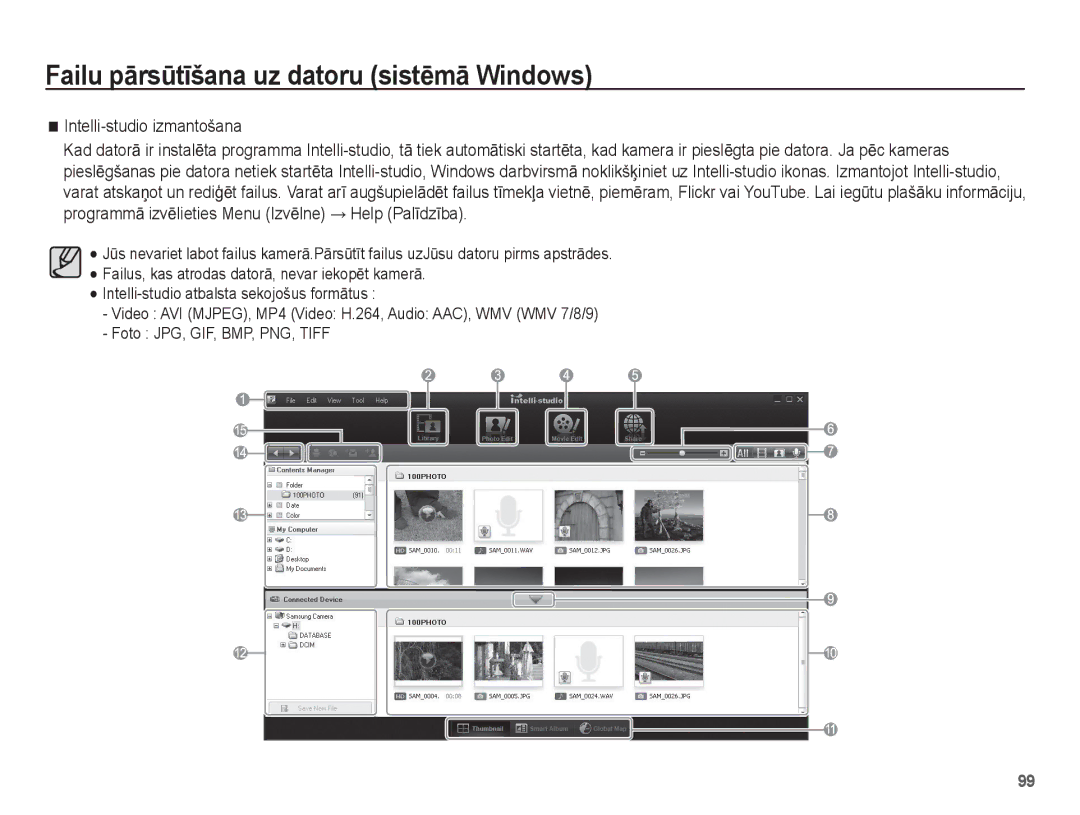 Samsung EC-ST60ZZBPSRU, EC-ST60ZZBPBE2, EC-ST60ZZBPSE2, EC-ST60ZZBPRRU, EC-ST60ZZBPLRU manual Intelli-studio izmantošana 