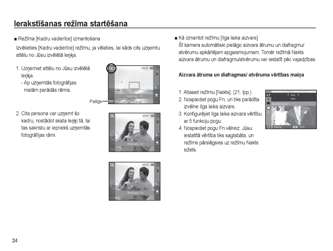 Samsung EC-ST60ZZBPSE2, EC-ST60ZZBPBE2 manual Ap uzƼemtƗs fotogrƗﬁjas malƗm parƗdƗs rƗmis, Atlasiet režƯmu Nakts . lpp 