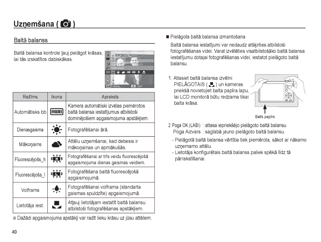 Samsung EC-ST60ZZBPBRU, EC-ST60ZZBPBE2, EC-ST60ZZBPSE2, EC-ST60ZZBPRRU, EC-ST60ZZBPLRU, EC-ST60ZZBPSRU manual BaltƗ balanss 