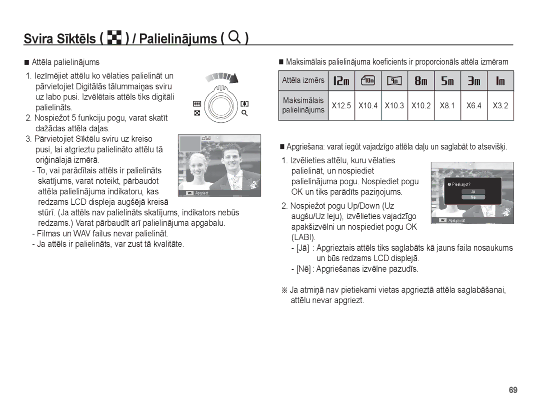 Samsung EC-ST60ZZBPSRU AttƝla palielinƗjums, PalielinƗjuma pogu. Nospiediet pogu, AttƝla palielinƗjuma indikatoru, kas 