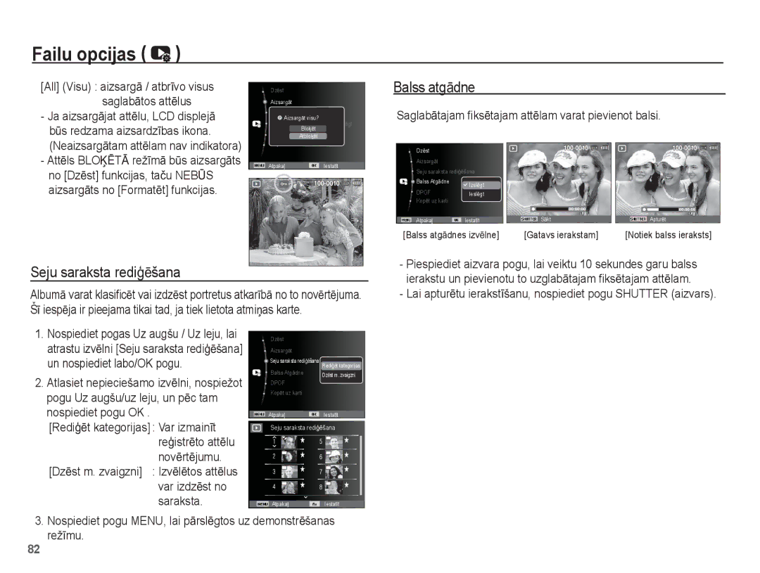 Samsung EC-ST60ZZBPBRU manual Seju saraksta rediƧƝšana, SaglabƗtajam fiksƝtajam attƝlam varat pievienot balsi, NovƝrtƝjumu 