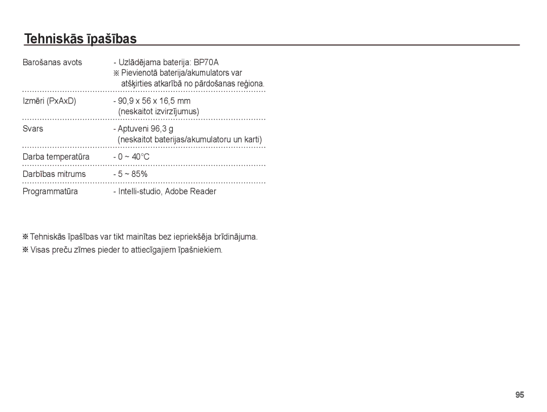 Samsung EC-ST60ZZBPBE2, EC-ST60ZZBPSE2, EC-ST60ZZBPRRU, EC-ST60ZZBPLRU, EC-ST60ZZBPSRU manual ~ 40C, Darba temperatǌra 