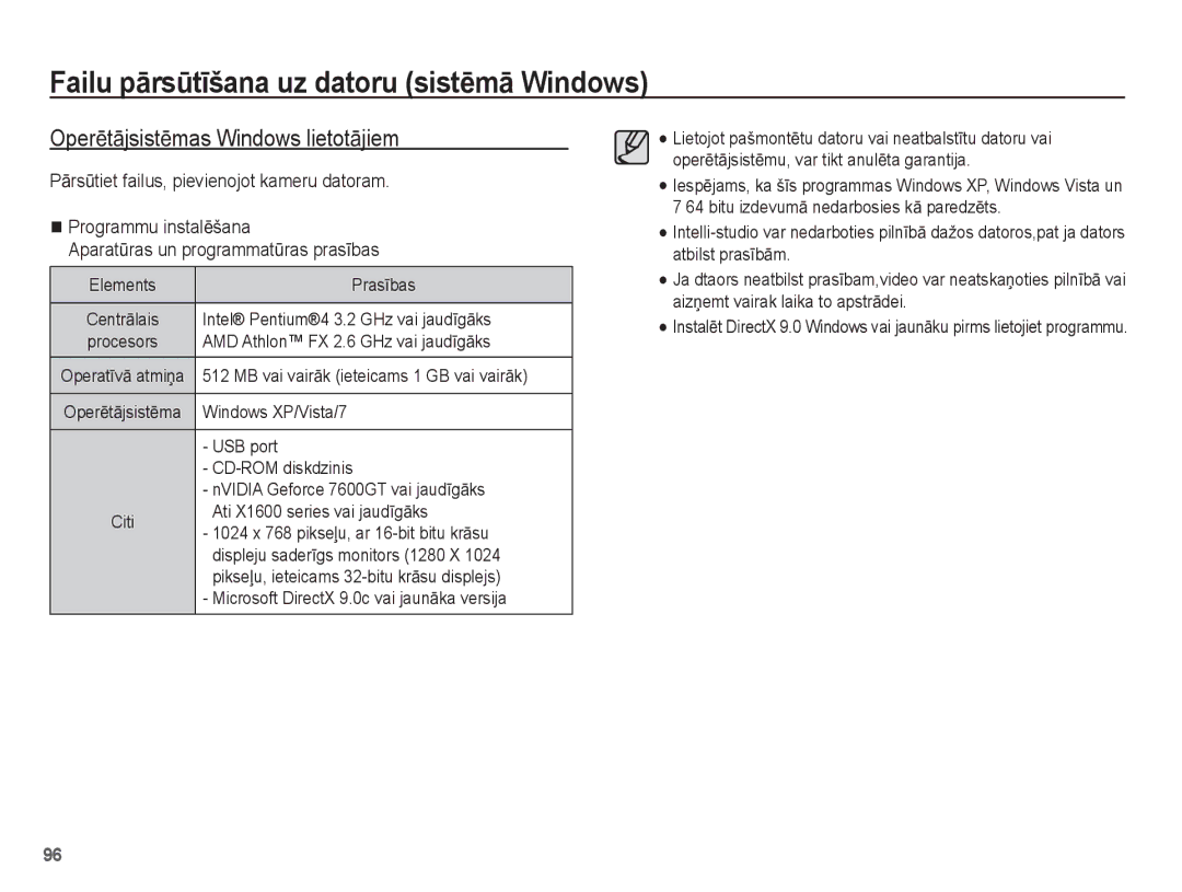 Samsung EC-ST60ZZBPSE2, EC-ST60ZZBPBE2 Failu pƗrsǌtƯšana uz datoru sistƝmƗ Windows, OperƝtƗjsistƝmas Windows lietotƗjiem 