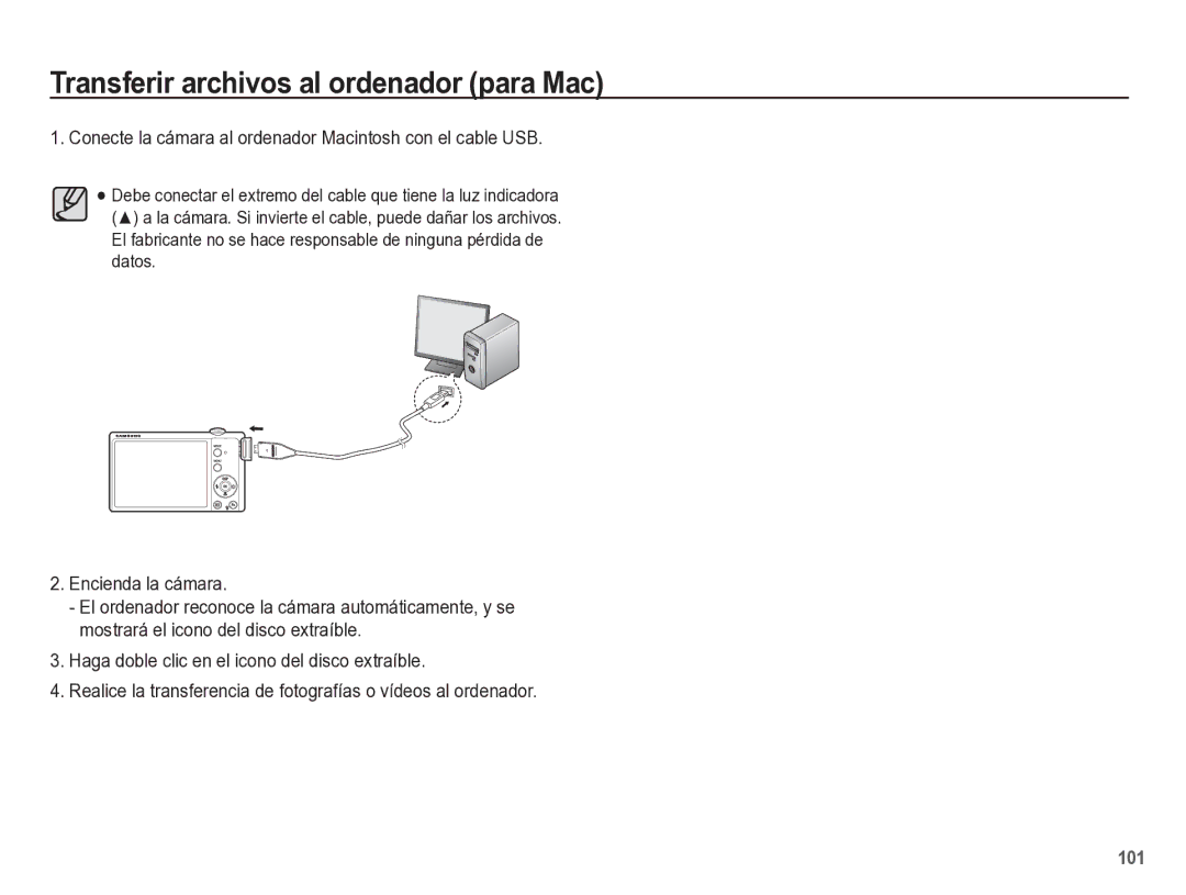 Samsung EC-ST60ZZBPLE1, EC-ST60ZZBPRE1 manual Conecte la cámara al ordenador Macintosh con el cable USB, Encienda la cámara 