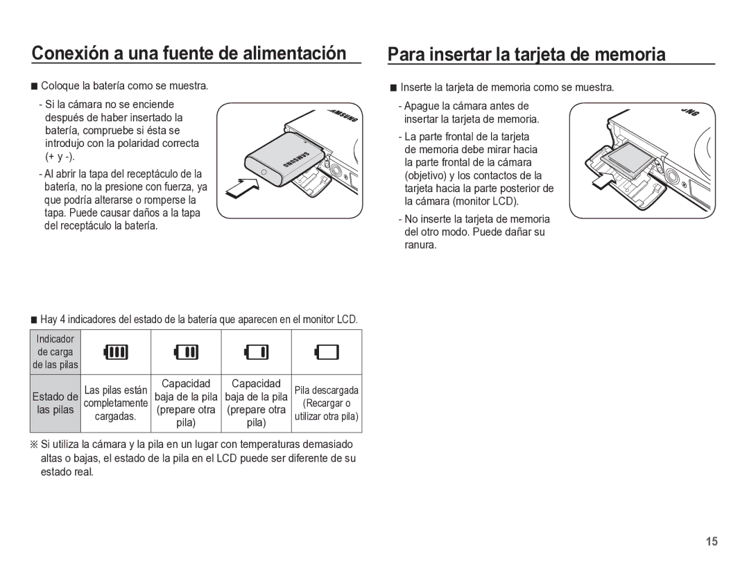 Samsung EC-ST60ZZBPRE1, EC-ST60ZZBPLE1 Para insertar la tarjeta de memoria, Inserte la tarjeta de memoria como se muestra 