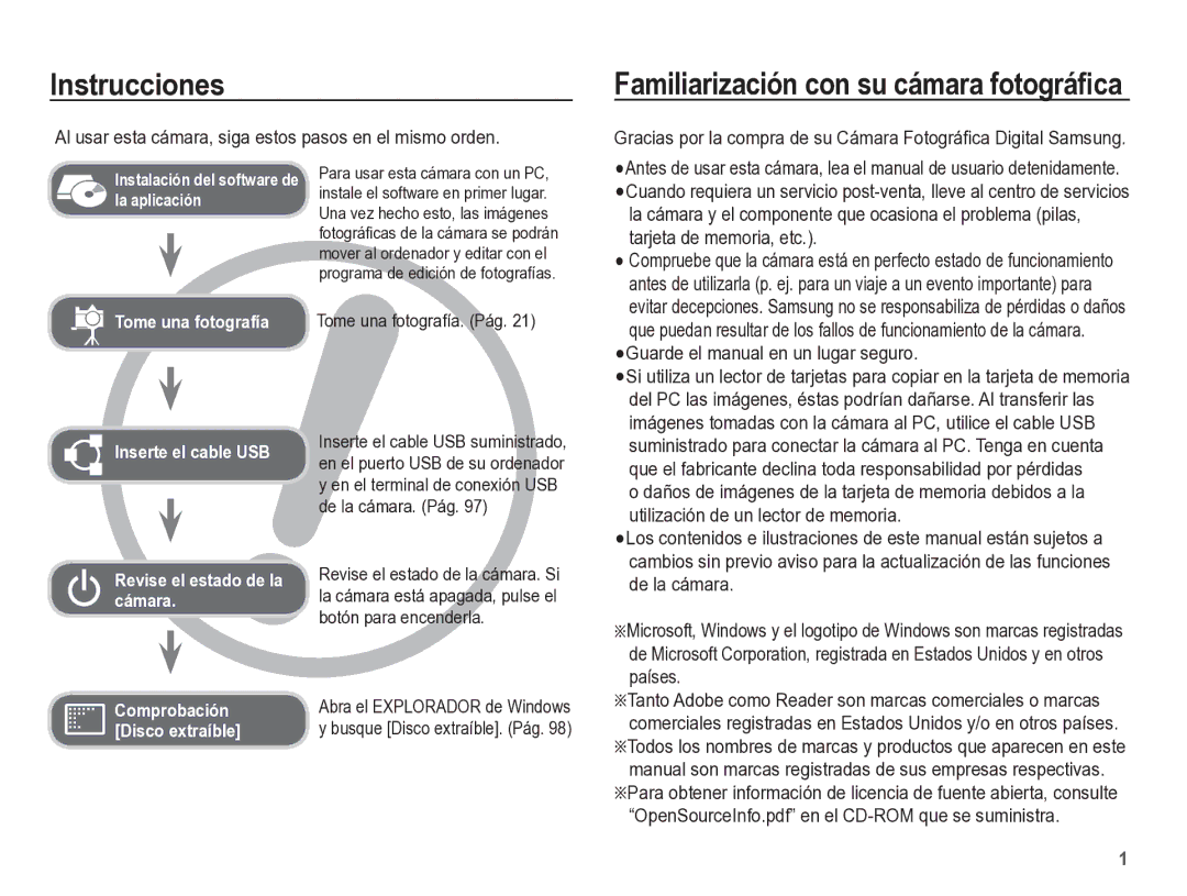 Samsung EC-ST60ZZBPBE1 Instrucciones, Al usar esta cámara, siga estos pasos en el mismo orden, Tome una fotografía. Pág 