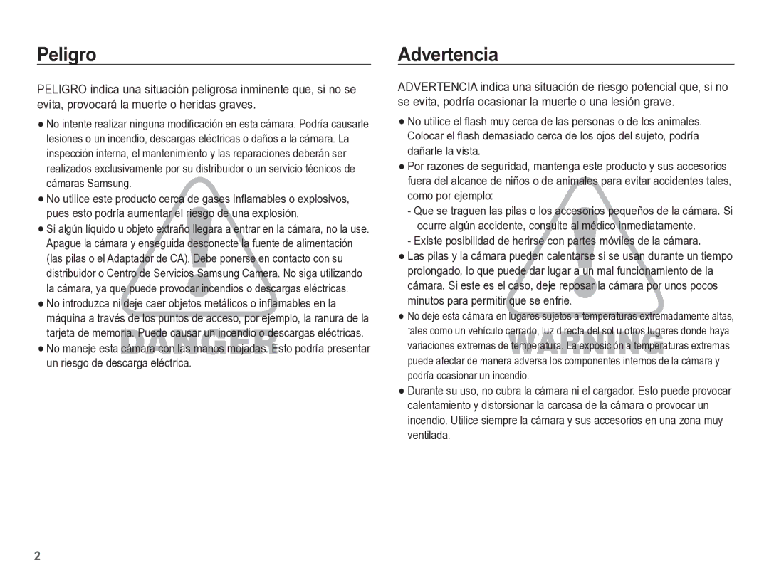 Samsung EC-ST60ZZBPLE1, EC-ST60ZZBPRE1, EC-ST60ZZBPBE1 manual Peligro, Advertencia 