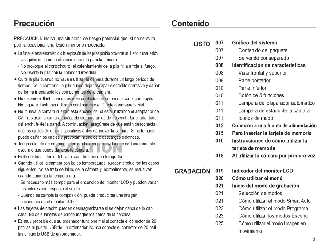 Samsung EC-ST60ZZBPRE1, EC-ST60ZZBPLE1, EC-ST60ZZBPBE1 Precaución Contenido, Contenido del paquete Se vende por separado 