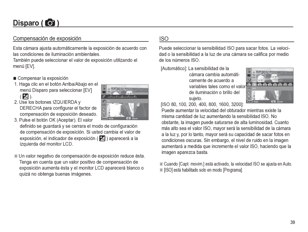 Samsung EC-ST60ZZBPRE1 manual Compensación de exposición, Pulse el botón OK Aceptar. El valor, Izquierda del monitor LCD 