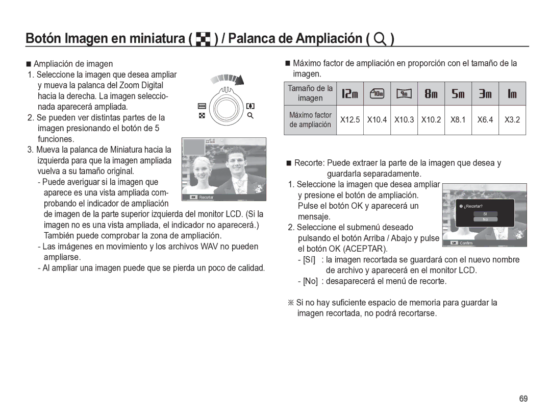 Samsung EC-ST60ZZBPRE1 Ampliación de imagen, Vuelva a su tamaño original, También puede comprobar la zona de ampliación 