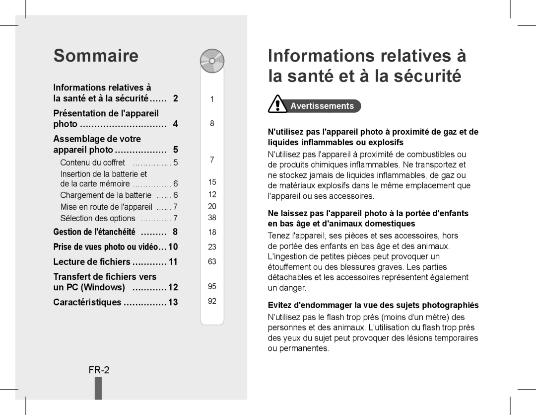 Samsung EC-WP10ZZBPYSA Sommaire, Informations relatives à la santé et à la sécurité, FR-2, Gestion de létanchéité… ……… 