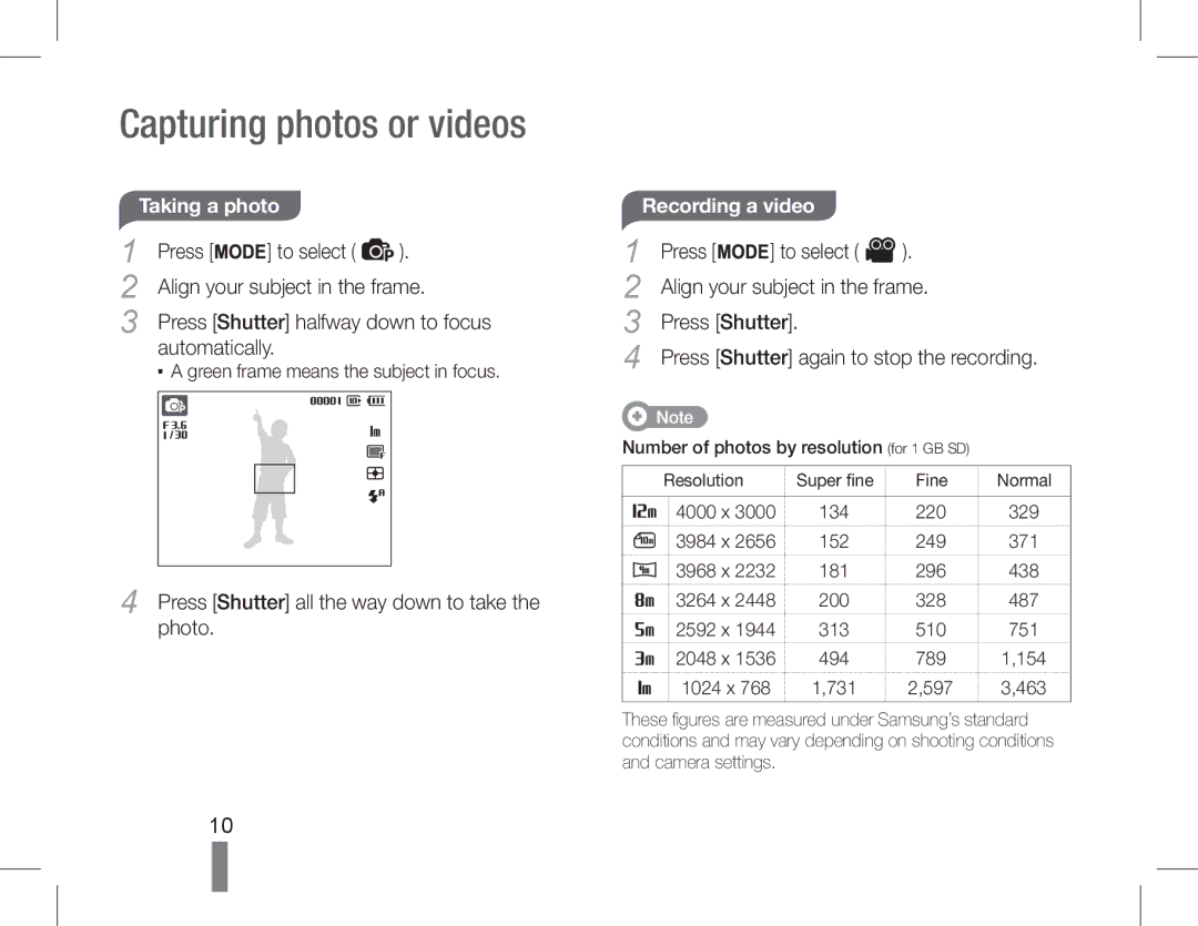 Samsung EC-ST61ZZBPBE1 Press To select Align your subject in the frame, Automatically, Taking a photo, Recording a video 