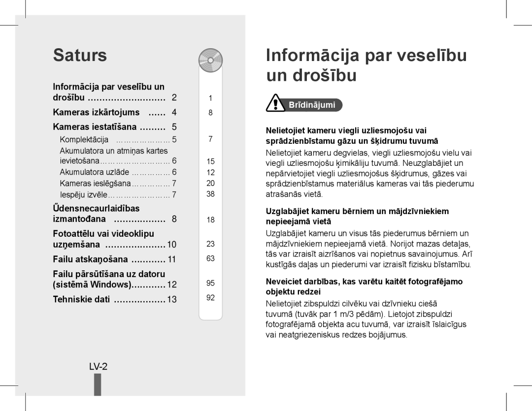 Samsung EC-ST60ZZBPBE2, EC-ST60ZZBPLE1, EC-ST60ZZBPSE1, EC-ST60ZZBPRE1 Saturs, Informācija par veselību un drošību, LV-2 