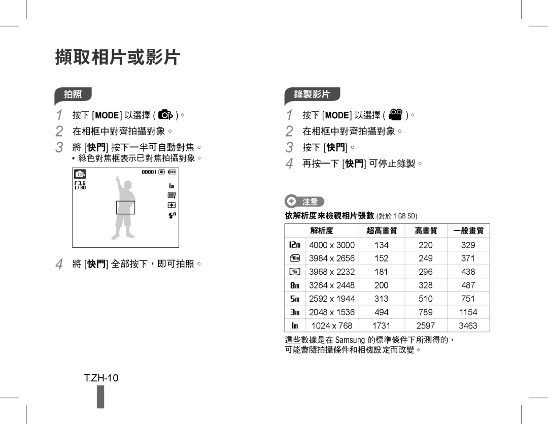 Samsung EC-ST60ZZBPSSA, EC-ST60ZZBPLE1, EC-ST60ZZBPSE1, EC-ST60ZZBPRE1, EC-ST61ZZBPRE1, EC-WP10ZZBPUE1 manual ZH-10, 以選擇 。 