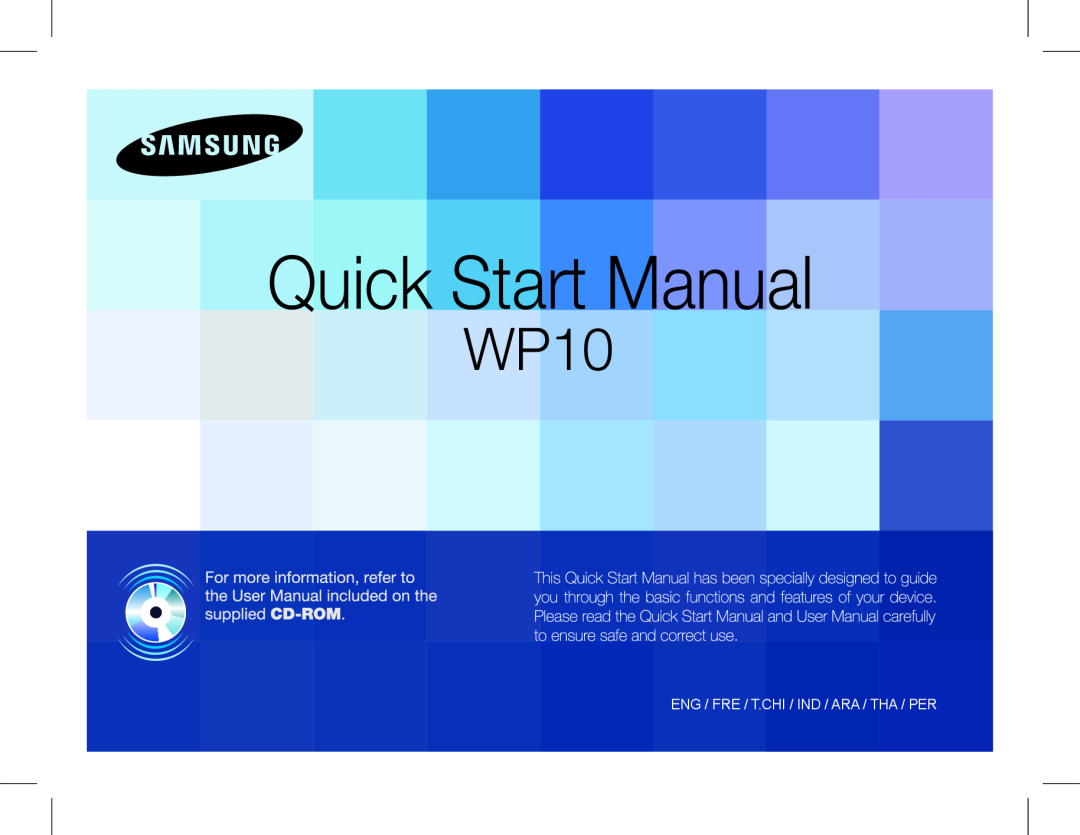 Samsung EC-ST60ZZBPSE1, EC-ST60ZZBPLE1 manual Quick Start Manual, WP10, Eng / Fre / T.Chi / Ind / Ara / Tha / Per 
