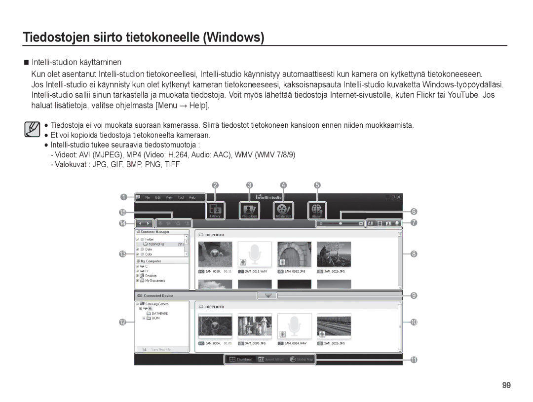 Samsung EC-ST60ZZBPSE2, EC-ST60ZZBPLE2, EC-ST60ZZBPRE2, EC-ST61ZZBPRE2, EC-ST60ZZBPBE2 manual Intelli-studion käyttäminen 