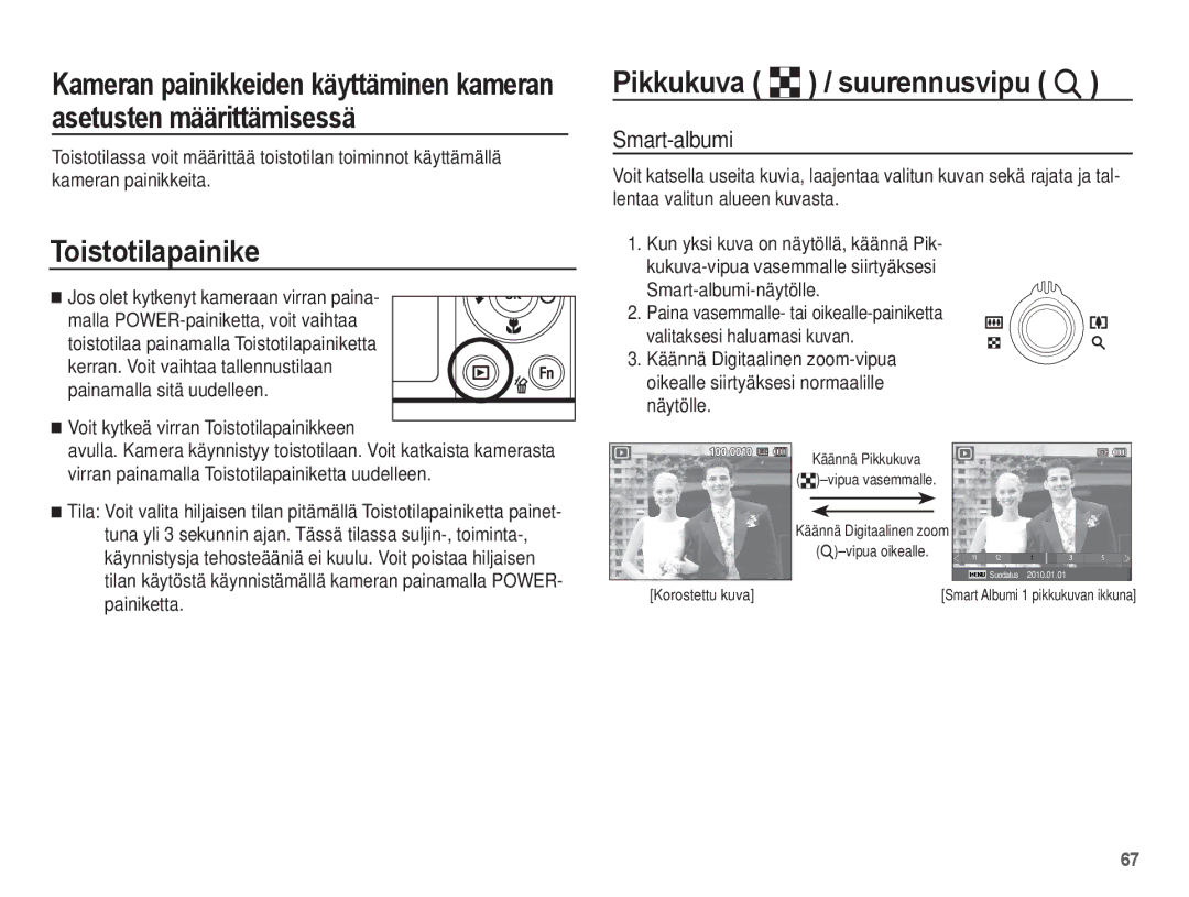 Samsung EC-ST60ZZBPSE2, EC-ST60ZZBPLE2, EC-ST60ZZBPRE2 manual Toistotilapainike, Pikkukuva º / suurennusvipu í, Smart-albumi 