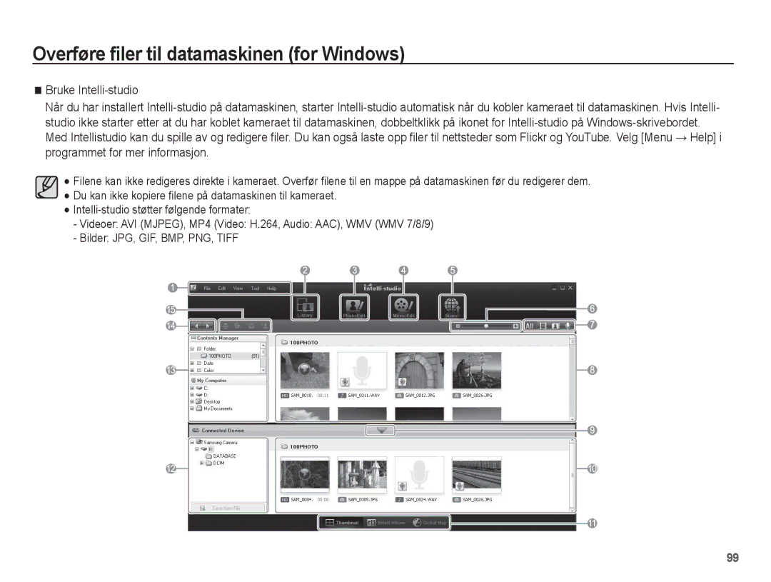 Samsung EC-ST60ZZBPSE2, EC-ST60ZZBPLE2, EC-ST60ZZBPRE2, EC-ST61ZZBPRE2 manual Overføre filer til datamaskinen for Windows 