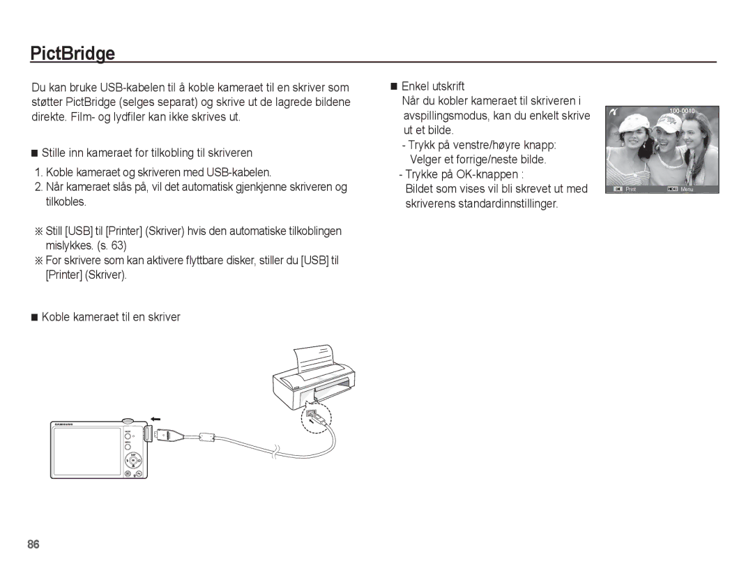 Samsung EC-ST61ZZBPBE2, EC-ST60ZZBPLE2, EC-ST60ZZBPRE2, EC-ST61ZZBPRE2, EC-ST60ZZBPBE2 manual PictBridge, Trykke på OK-knappen 