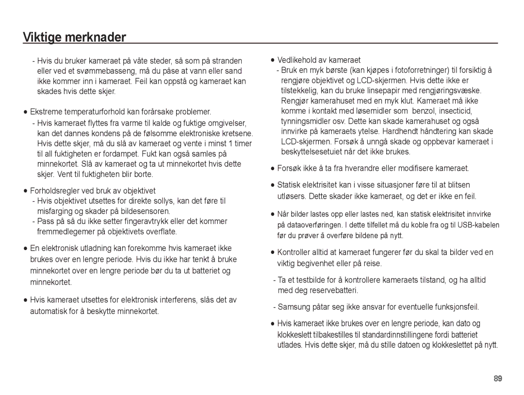 Samsung EC-ST61ZZBPRE2, EC-ST60ZZBPLE2, EC-ST60ZZBPRE2 manual Forsøk ikke å ta fra hverandre eller modifisere kameraet 