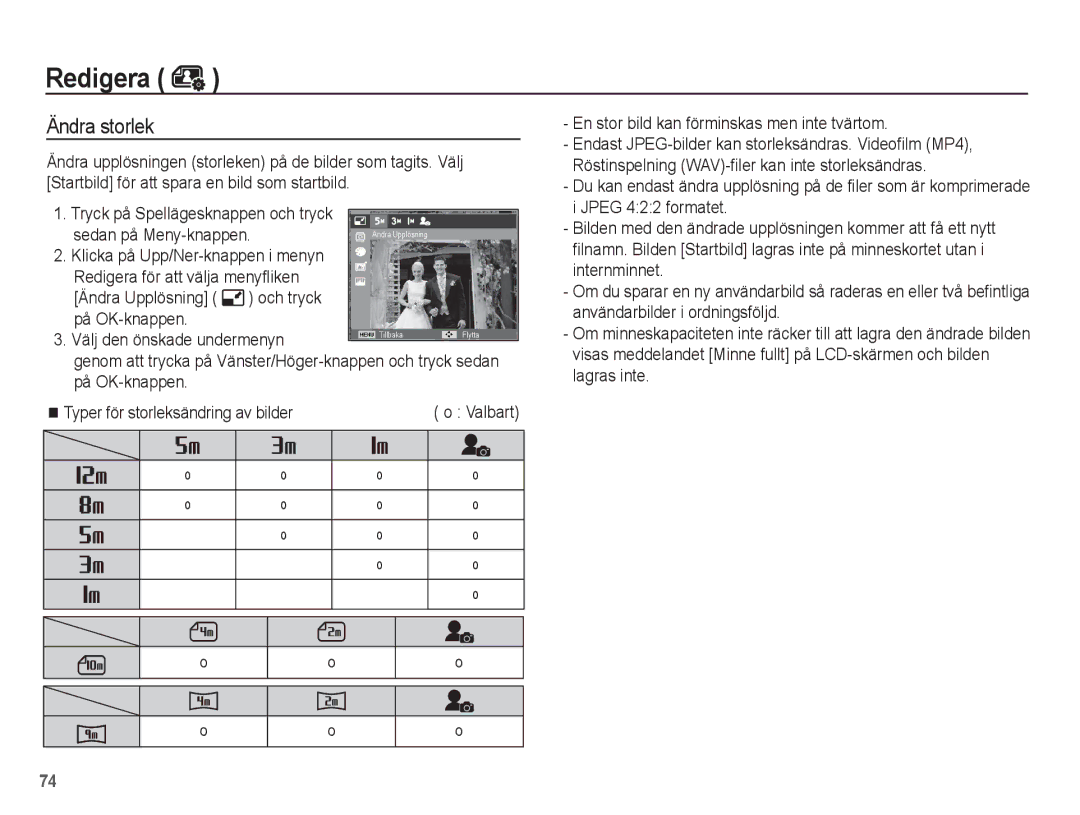 Samsung EC-ST60ZZBPBE2, EC-ST60ZZBPLE2, EC-ST60ZZBPRE2, EC-ST61ZZBPRE2, EC-ST60ZZBPSE2, EC-ST61ZZBPLE2 Redigera, Ändra storlek 