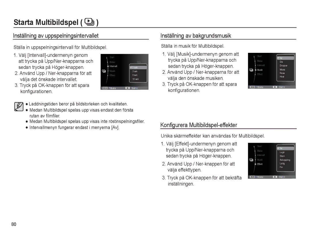 Samsung EC-ST60ZZBPRE2, EC-ST60ZZBPLE2 manual Inställning av uppspelningsintervallet, Inställning av bakgrundsmusik 