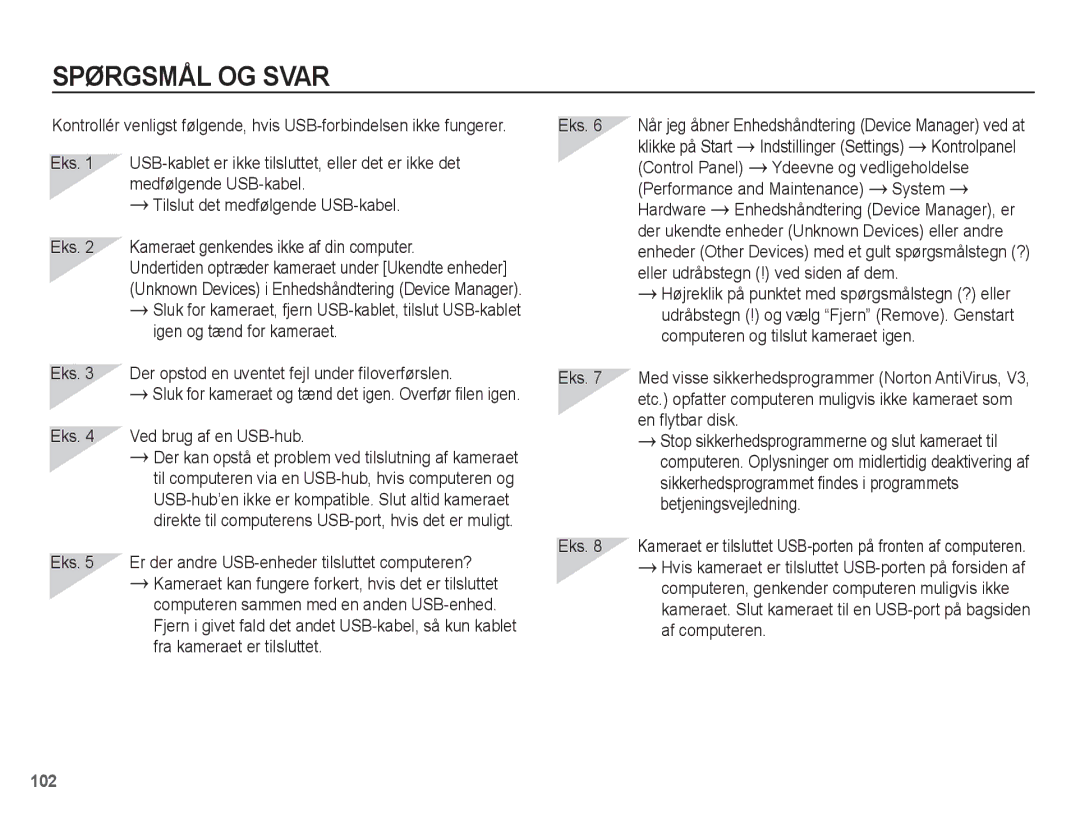 Samsung EC-ST61ZZBPBE2 manual Eks Ved brug af en USB-hub, Control Panel Ydeevne og vedligeholdelse, System, Hardware 