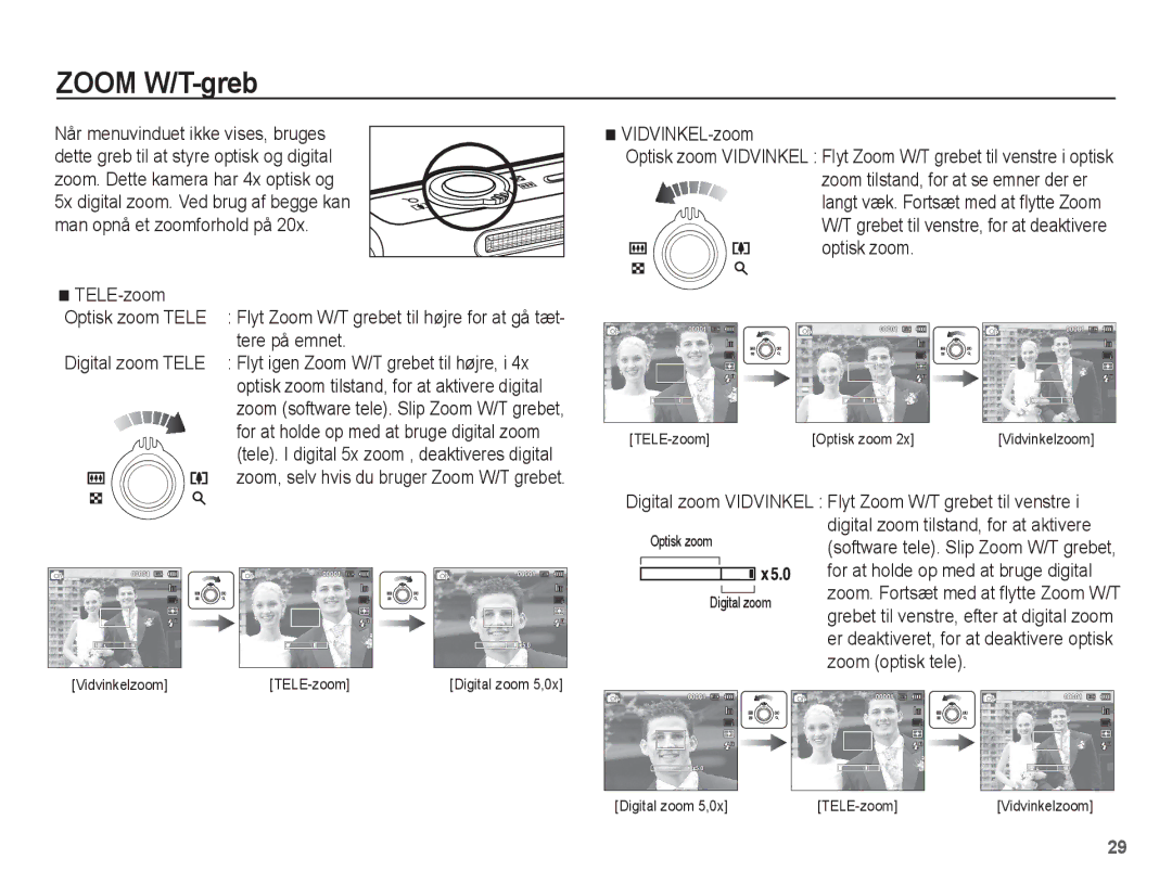 Samsung EC-ST61ZZBPSE2, EC-ST60ZZBPLE2, EC-ST60ZZBPRE2 manual Zoom W/T-greb, TELE-zoom, Tere på emnet, Digital zoom Tele 