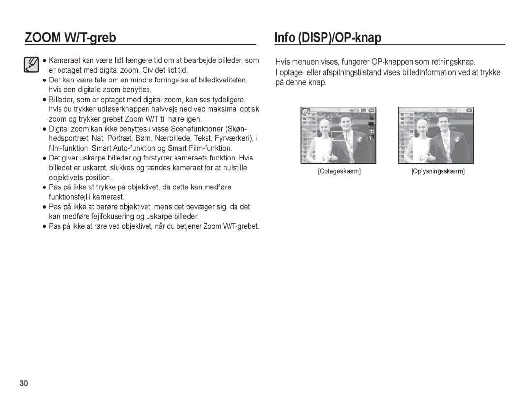 Samsung EC-ST61ZZBPBE2, EC-ST60ZZBPLE2, EC-ST60ZZBPRE2, EC-ST61ZZBPRE2, EC-ST60ZZBPBE2, EC-ST60ZZBPSE2 manual Info DISP/OP-knap 