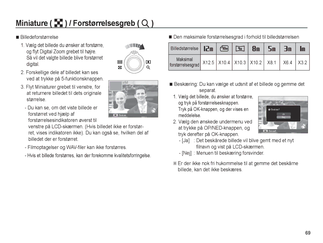 Samsung EC-ST61ZZBPSE2, EC-ST60ZZBPLE2 manual Billedeforstørrelse, Digital, Tryk på OK-knappen, og der vises en, Meddelelse 