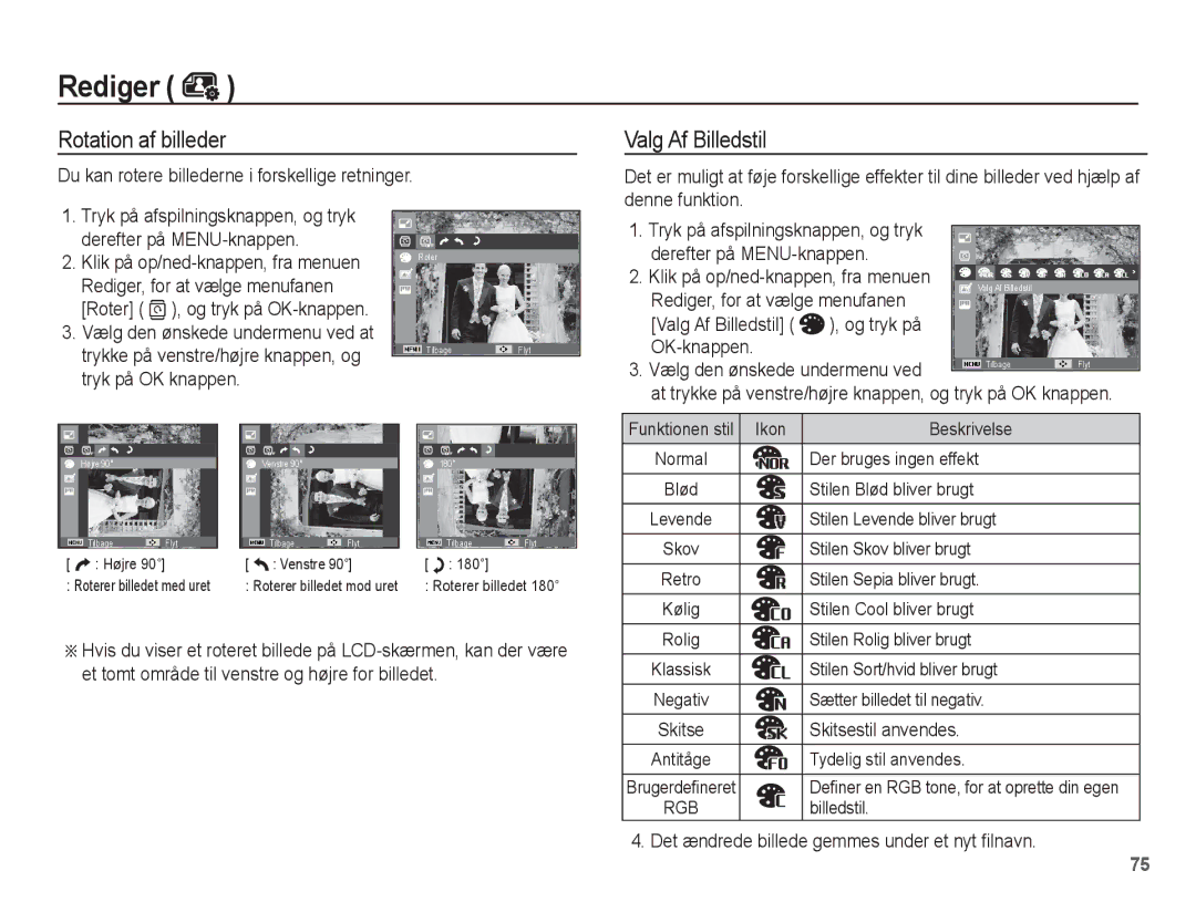 Samsung EC-ST60ZZBPSE2, EC-ST60ZZBPLE2, EC-ST60ZZBPRE2, EC-ST61ZZBPRE2, EC-ST60ZZBPBE2, EC-ST61ZZBPLE2 Rotation af billeder 