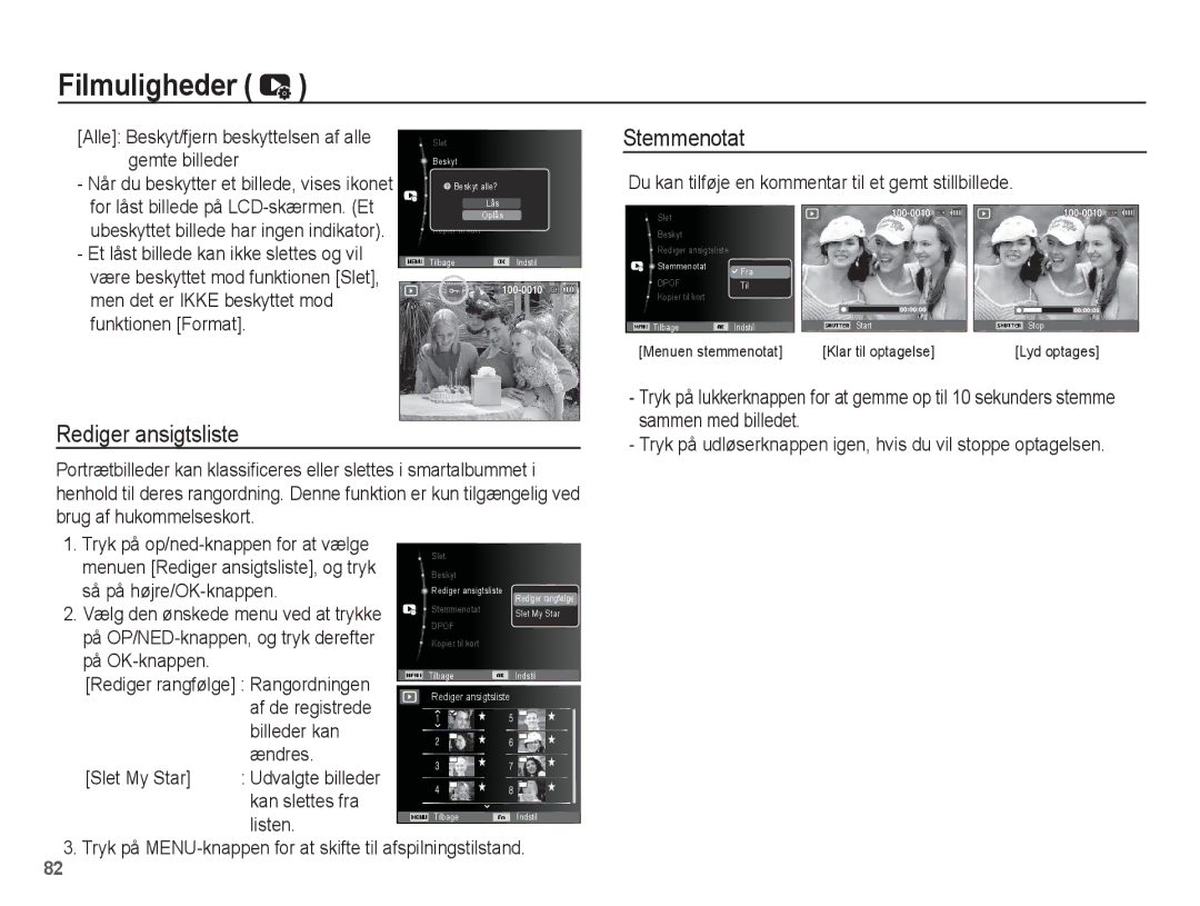 Samsung EC-ST60ZZBPBE2, EC-ST60ZZBPLE2, EC-ST60ZZBPRE2, EC-ST61ZZBPRE2, EC-ST60ZZBPSE2, EC-ST61ZZBPLE2 Rediger ansigtsliste 