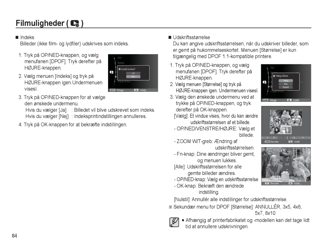 Samsung EC-ST61ZZBPLE2, EC-ST60ZZBPLE2, EC-ST60ZZBPRE2 Tilgængelig med Dpof 1.1-kompatible printere HØJRE-knappen, Visesl 